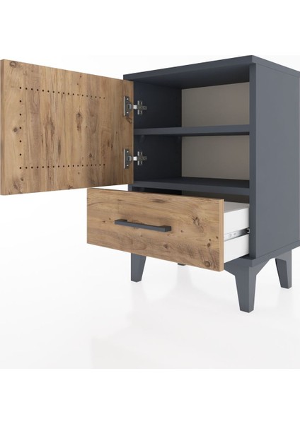 Arges Komodin 2 Raflı Tek Kapaklı 44X30X64 Antrasit-Çam fırsatları