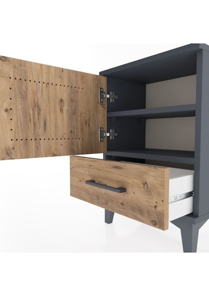 Arges Komodin 2 Raflı Tek Kapaklı 44X30X64 Antrasit-Çam indirimleri