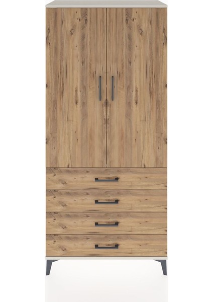 Hyperion Dolap 4 Raflı 4 Çekmeceli 2 Kapaklı 88X44X195 Aytaşı-Çam