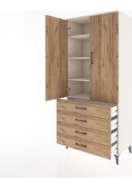 Hyperion Dolap 4 Raflı 4 Çekmeceli 2 Kapaklı 88X44X195 Aytaşı-Çam fırsatları