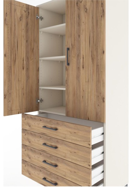 Hyperion Dolap 4 Raflı 4 Çekmeceli 2 Kapaklı 88X44X195 Aytaşı-Çam indirimleri