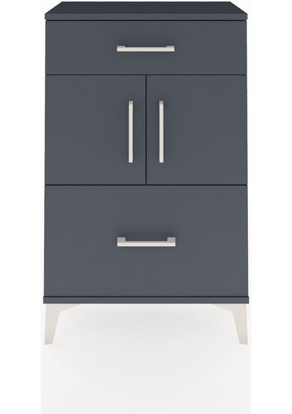 Arges Komodin Tek Raflı 2 Çekmeceli 2 Kapaklı 60X30X96 Antrasit-Antrasit