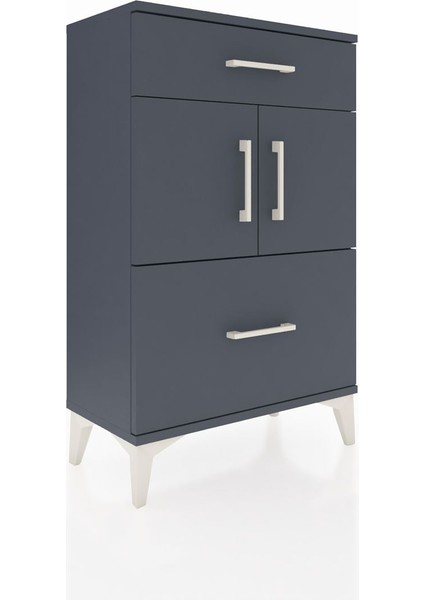 Arges Komodin Tek Raflı 2 Çekmeceli 2 Kapaklı 60X30X96 Antrasit-Antrasit fiyatları