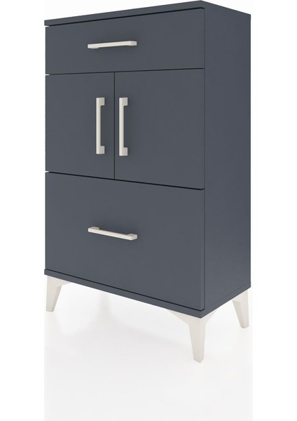 Arges Komodin Tek Raflı 2 Çekmeceli 2 Kapaklı 60X30X96 Antrasit-Antrasit modelleri