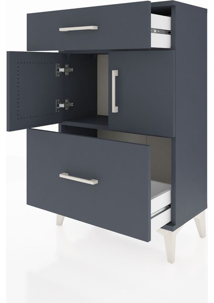 Arges Komodin Tek Raflı 2 Çekmeceli 2 Kapaklı 60X30X96 Antrasit-Antrasit fırsatları