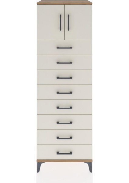 Hyperion Dolap Tek Raflı 8 Çekmeceli 2 Kapaklı 60X44X182 Çam-Aytaşı