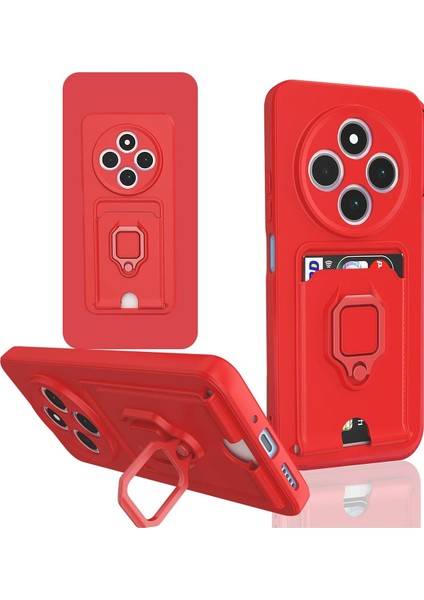 Xiaomi Redmi 14C Kılıf Zuma Kartvizitli Yüzüklü Silikon - Kırmızı - MKR024325-5600