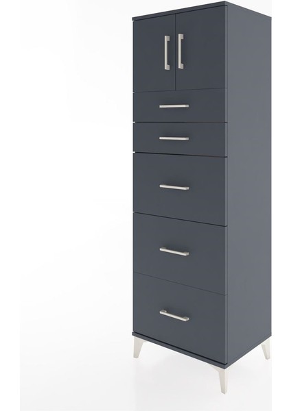 Hyperion Dolap Tek Raflı 5 Çekmeceli 2 Kapaklı 60X44X182 Antrasit-Antrasit modelleri