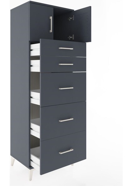 Hyperion Dolap Tek Raflı 5 Çekmeceli 2 Kapaklı 60X44X182 Antrasit-Antrasit fırsatları