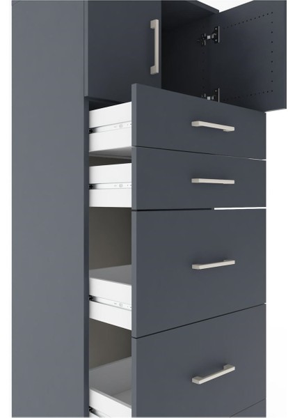 Hyperion Dolap Tek Raflı 5 Çekmeceli 2 Kapaklı 60X44X182 Antrasit-Antrasit indirimleri