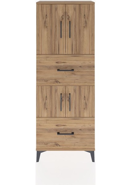 Arges Dolap 3 Raflı 2 Çekmeceli 4 Kapaklı 60X30X163 Çam-Çam