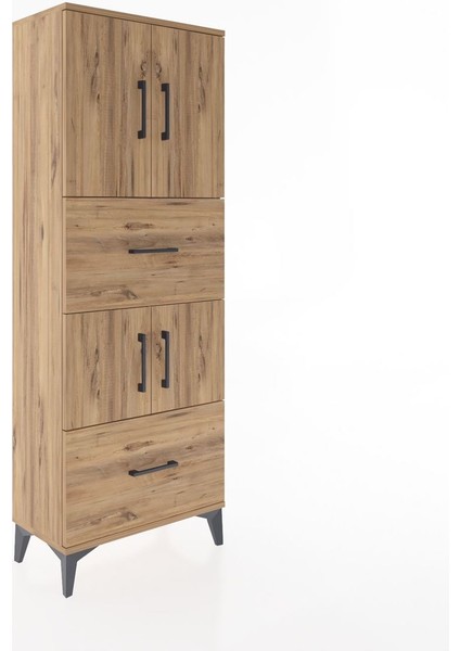 Arges Dolap 3 Raflı 2 Çekmeceli 4 Kapaklı 60X30X163 Çam-Çam fiyatları