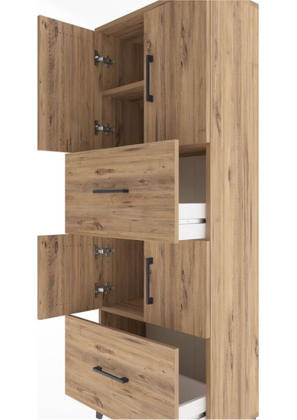 Arges Dolap 3 Raflı 2 Çekmeceli 4 Kapaklı 60X30X163 Çam-Çam indirimleri