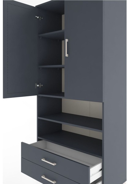 Hyperion Dolap 5 Raflı 2 Çekmeceli 2 Kapaklı 88X44X195 Antrasit-Antrasit indirimleri
