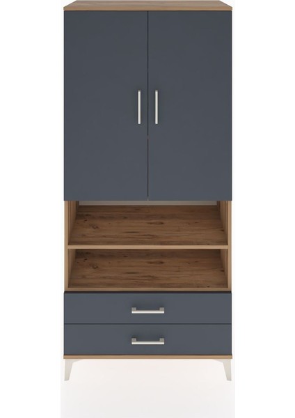 Hyperion Dolap 5 Raflı 2 Çekmeceli 2 Kapaklı 88X44X195 Çam-Antrasit