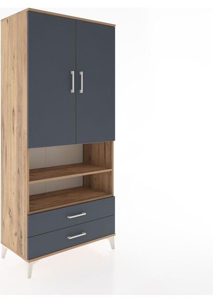 Hyperion Dolap 5 Raflı 2 Çekmeceli 2 Kapaklı 88X44X195 Çam-Antrasit fiyatları