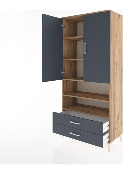 Hyperion Dolap 5 Raflı 2 Çekmeceli 2 Kapaklı 88X44X195 Çam-Antrasit fırsatları