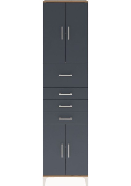 Arges Dolap 3 Raflı 4 Çekmeceli 4 Kapaklı 60X30X243 Çam-Antrasit