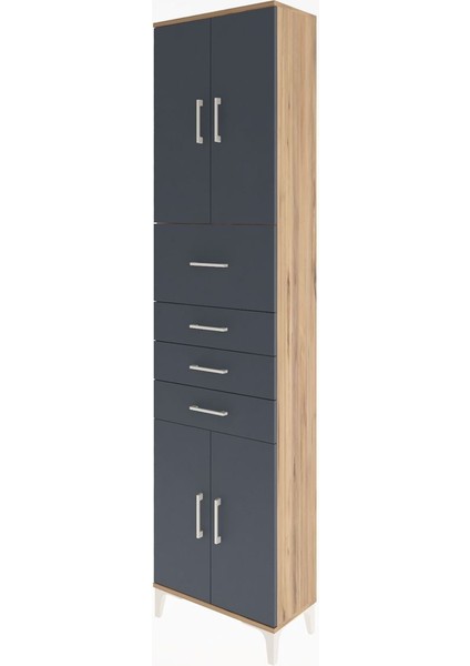 Arges Dolap 3 Raflı 4 Çekmeceli 4 Kapaklı 60X30X243 Çam-Antrasit modelleri