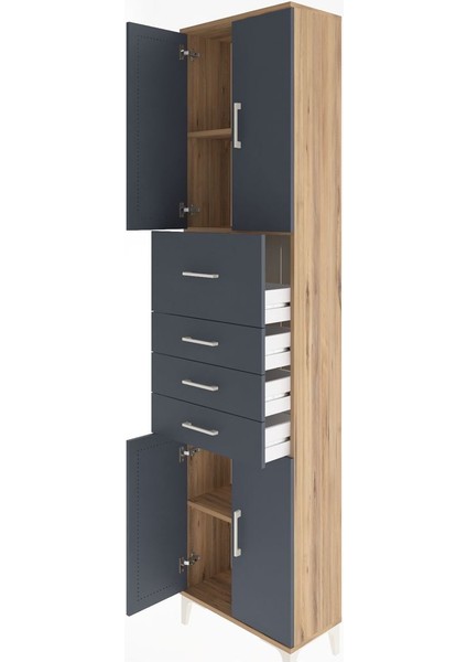 Arges Dolap 3 Raflı 4 Çekmeceli 4 Kapaklı 60X30X243 Çam-Antrasit fırsatları