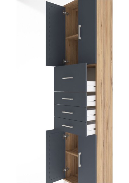Arges Dolap 3 Raflı 4 Çekmeceli 4 Kapaklı 60X30X243 Çam-Antrasit indirimleri