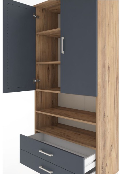 Hyperion Dolap 5 Raflı 2 Çekmeceli 2 Kapaklı 88X44X195 Çam-Antrasit indirimleri