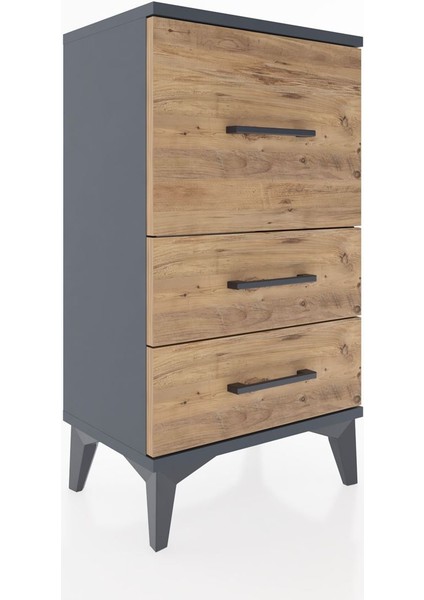 Arges Komodin 3 Çekmeceli 44X30X80 Antrasit-Çam modelleri