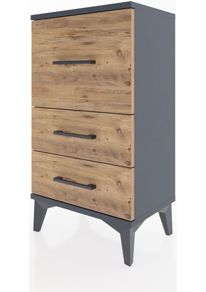 Arges Komodin 3 Çekmeceli 44X30X80 Antrasit-Çam indirimleri