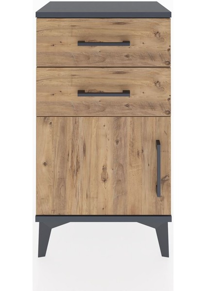 Arges Komodin Tek Raflı 2 Çekmeceli Tek Kapaklı 44X30X80 Antrasit-Çam