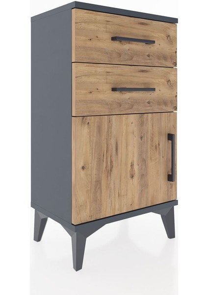 Arges Komodin Tek Raflı 2 Çekmeceli Tek Kapaklı 44X30X80 Antrasit-Çam modelleri