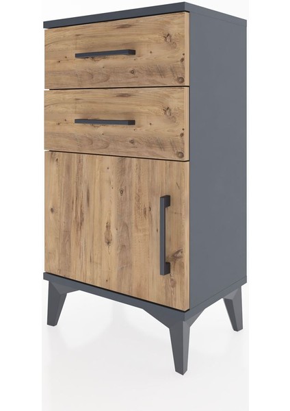 Arges Komodin Tek Raflı 2 Çekmeceli Tek Kapaklı 44X30X80 Antrasit-Çam indirimleri