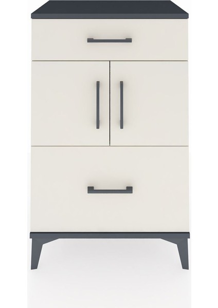 Hyperion Komodin Tek Raflı 2 Çekmeceli 2 Kapaklı 60X44X96 Antrasit-Aytaşı