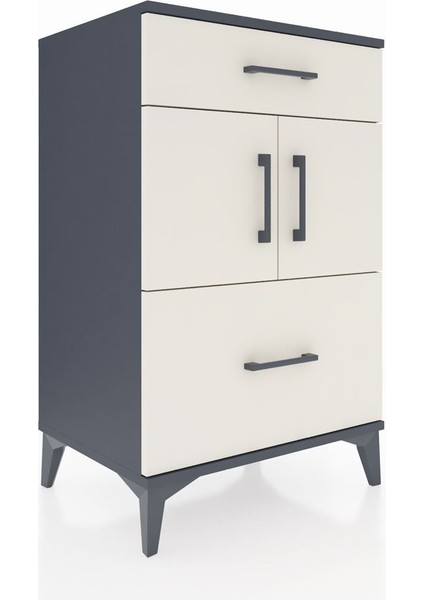 Hyperion Komodin Tek Raflı 2 Çekmeceli 2 Kapaklı 60X44X96 Antrasit-Aytaşı fiyatları