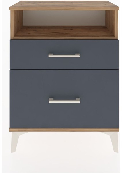 Arges Komodin Tek Raflı 2 Çekmeceli 60X30X80 Çam-Antrasit