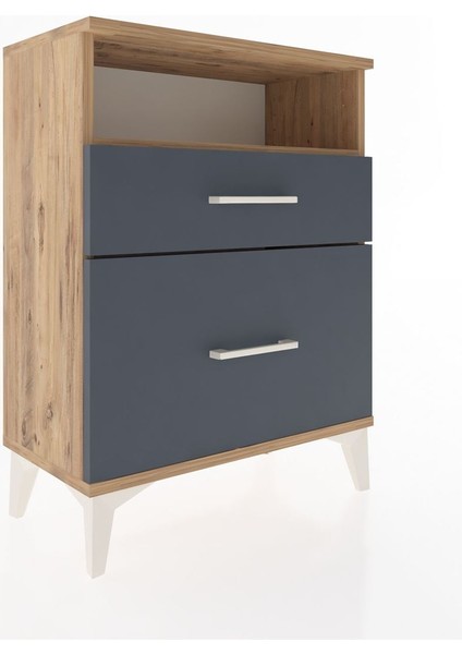 Arges Komodin Tek Raflı 2 Çekmeceli 60X30X80 Çam-Antrasit fiyatları