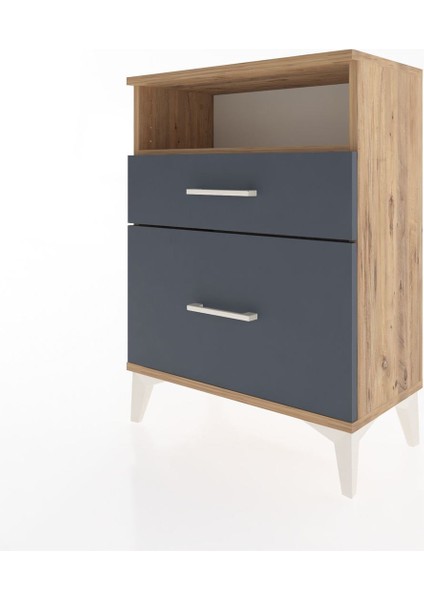 Arges Komodin Tek Raflı 2 Çekmeceli 60X30X80 Çam-Antrasit modelleri