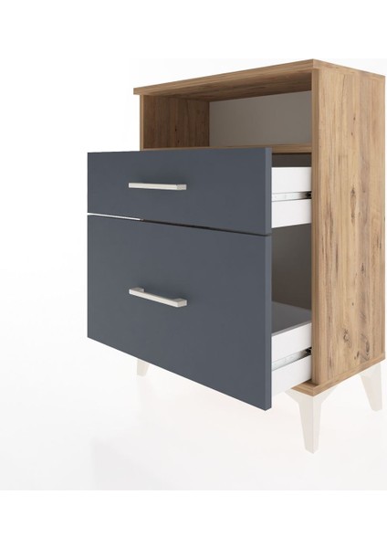 Arges Komodin Tek Raflı 2 Çekmeceli 60X30X80 Çam-Antrasit fırsatları