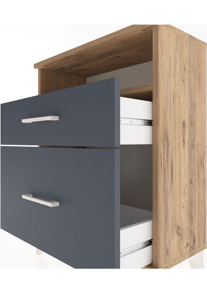 Arges Komodin Tek Raflı 2 Çekmeceli 60X30X80 Çam-Antrasit indirimleri