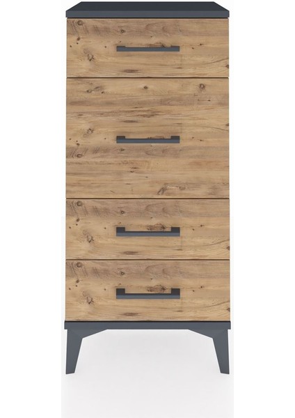 Arges Komodin 4 Çekmeceli 44X30X96 Antrasit-Çam