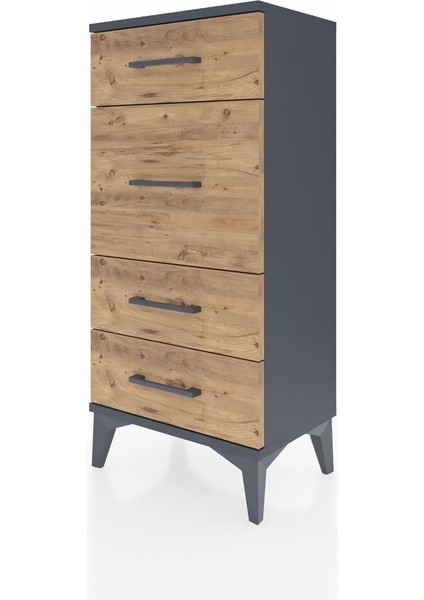 Arges Komodin 4 Çekmeceli 44X30X96 Antrasit-Çam modelleri