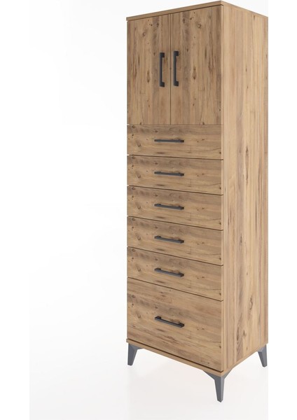 Hyperion Dolap Tek Raflı 6 Çekmeceli 2 Kapaklı 60X44X182 Çam-Çam modelleri