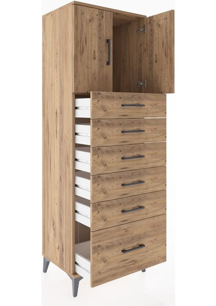 Hyperion Dolap Tek Raflı 6 Çekmeceli 2 Kapaklı 60X44X182 Çam-Çam fırsatları