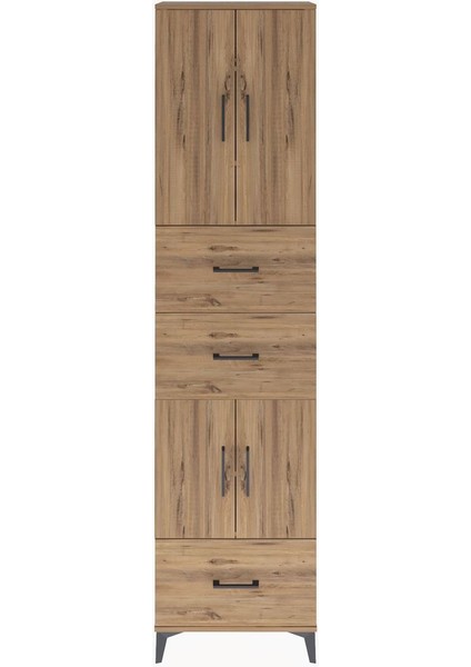 Arges Dolap 5 Raflı 3 Çekmeceli 4 Kapaklı 60X30X243 Çam-Çam