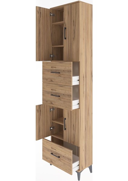 Arges Dolap 5 Raflı 3 Çekmeceli 4 Kapaklı 60X30X243 Çam-Çam fırsatları