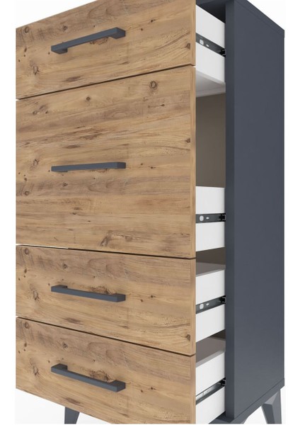 Arges Komodin 4 Çekmeceli 44X30X96 Antrasit-Çam indirimleri