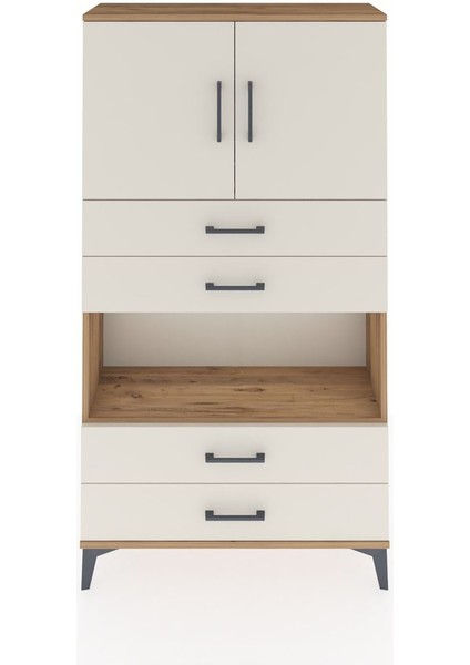 Arges Dolap 3 Raflı 4 Çekmeceli 2 Kapaklı 88X30X163 Çam-Aytaşı
