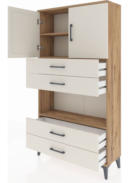 Arges Dolap 3 Raflı 4 Çekmeceli 2 Kapaklı 88X30X163 Çam-Aytaşı fırsatları