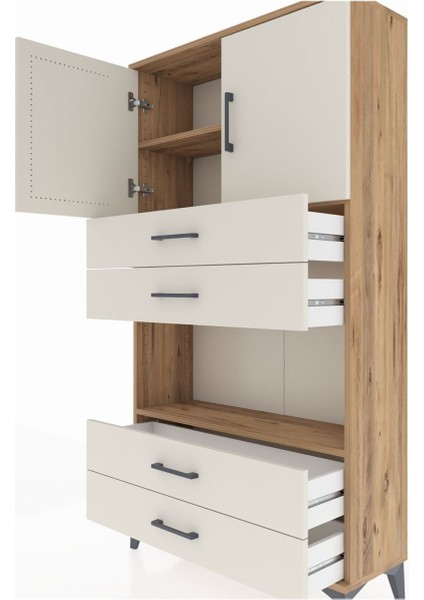 Arges Dolap 3 Raflı 4 Çekmeceli 2 Kapaklı 88X30X163 Çam-Aytaşı indirimleri