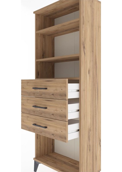 Arges Dolap 3 Raflı 3 Çekmeceli 60X30X163 Çam-Çam indirimleri