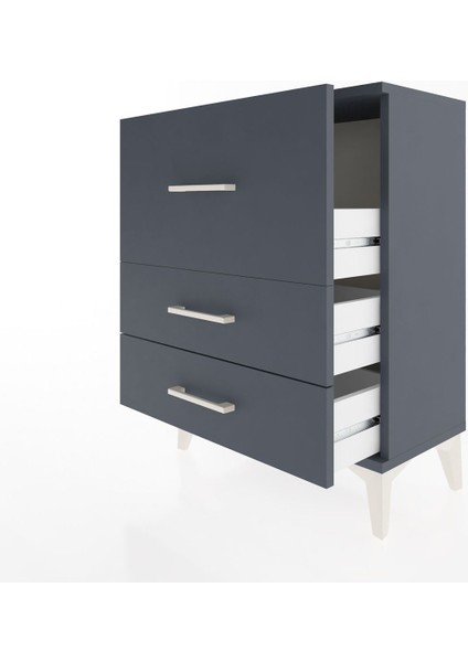 Arges Komodin 3 Çekmeceli 60X30X80 Antrasit-Antrasit fırsatları